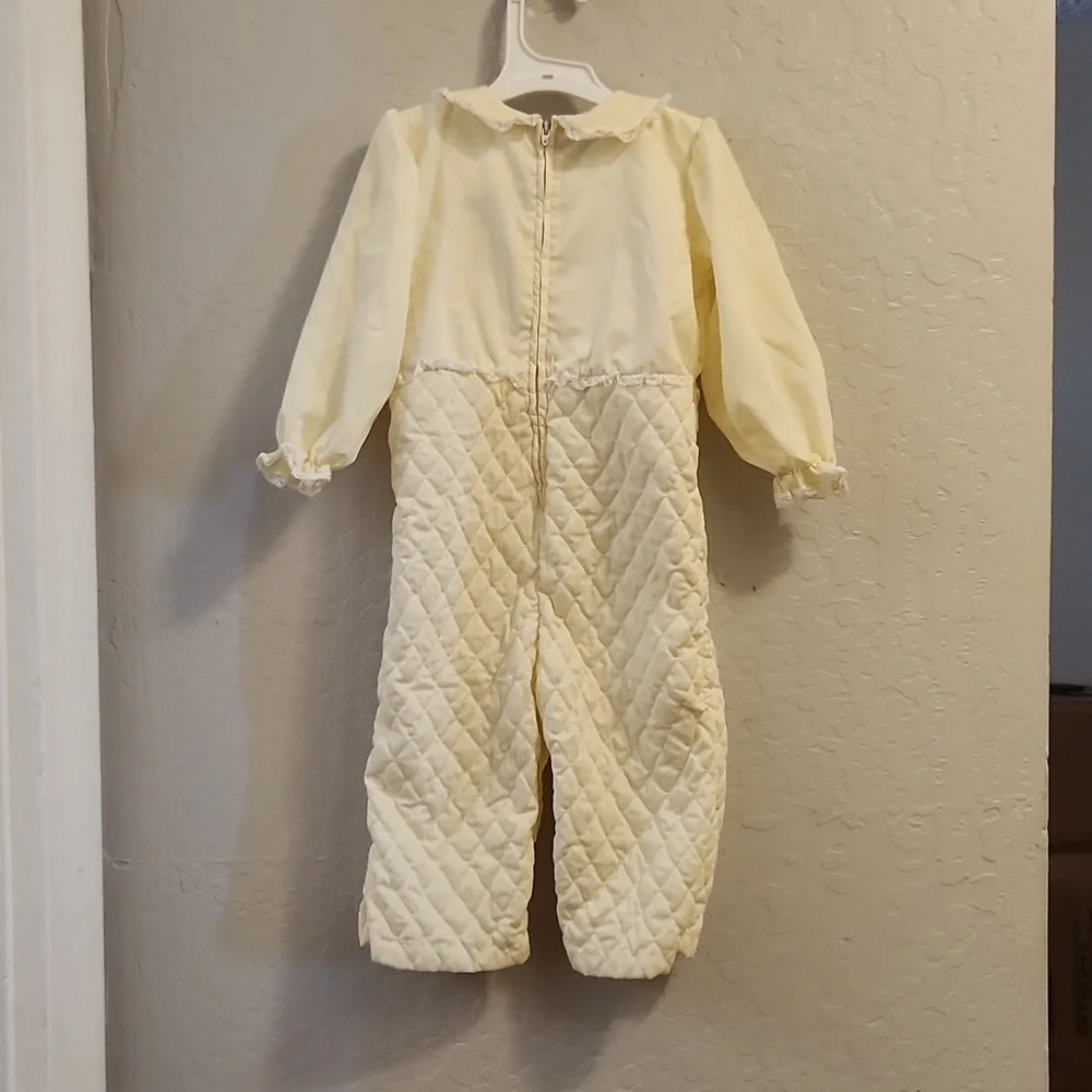 BETTI Terrell I.magnin One Piece Long Sleeve Snap Button Jumpsuit Yellow Lace